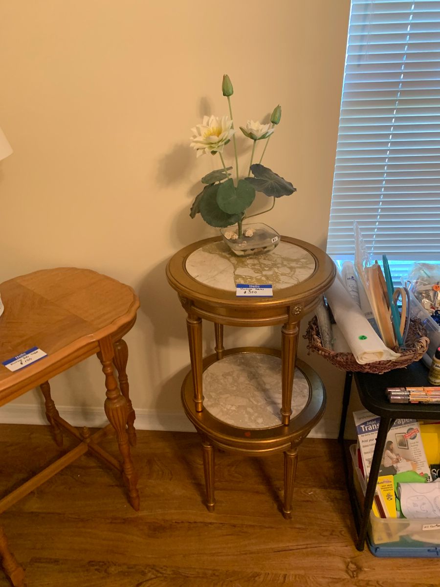 Gilt edged and marble topped vintage side tables