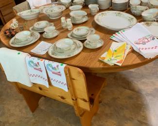 Gorgeous vintage China set, and a wood bench