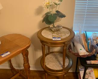 Gilt edged and marble topped vintage side tables