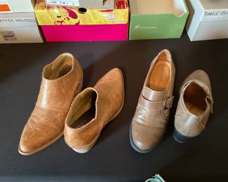 Women’s shoes, boots, clogs, sandals in near perfect or unused condition, sizes 7-8 (mostly 7.5)