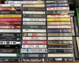 Cassette tape collection (two layers deep)