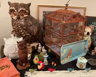Large Owl lamp & collectables, Vintage Birdcage