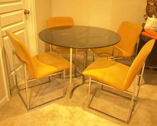 1970s Table & chairs made in Chicago with Smokey glass top in near perfect condition