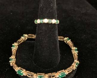 SH898VGold Diamond Ring And Bracelet, Green