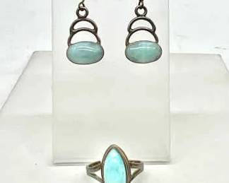 Matching Larimar Sterling Silver Ring & Earrings Set
