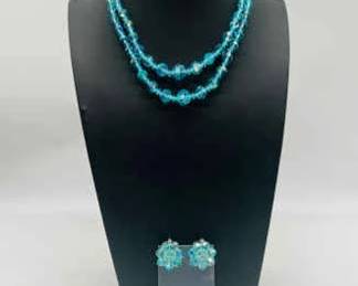 Vintage Blue Rhinestone Jewelry Set