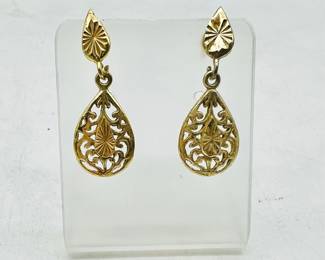 1” Gold Vermeil Filigree Dangle Earrings
