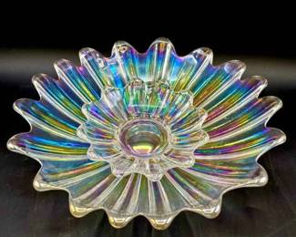 (2) Vintage Federal Glass Smokey Flower Dishes