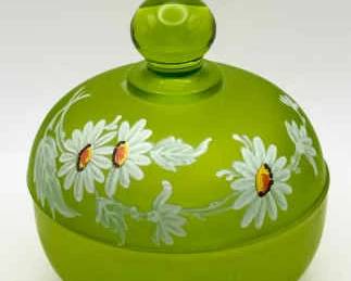 Westmoreland Green Satin Glass Daisy Powder/Candy/Trinket Dish