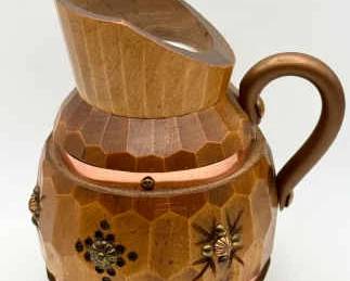 French Vintage 1940s Faceted Wooden Vase with Metal Lining