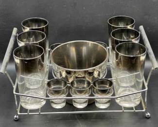 Vintage Mid-Century Modern MCM Bar Set, possibly Dorothy Thorpe's "Silver Fade”