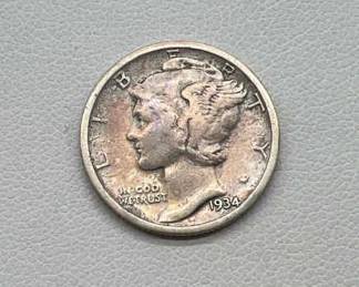 1934 Silver Winged Liberty Head Dime