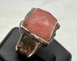 Bold Pink Cabochon Sterling Silver Ring — Size 8