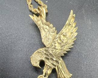 14K Gold American Eagle Pendant & 14K Gold Necklace