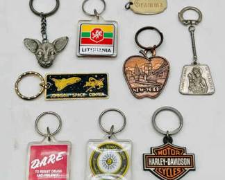 Keychains including DARE, Harley-Davidson, New York & Dogs
