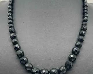 20” Sparkling Black Faceted Graduated Beads Necklace with 1/20 12K Gold Clasp