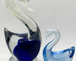 (2) Art Glass Swans
