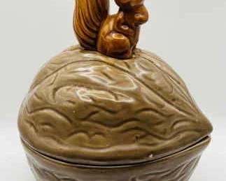 Adorable ROC Pottery “Squirrel on Walnut” Nut Dish