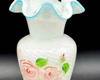 Fenton Style Rose Ruffled Vase