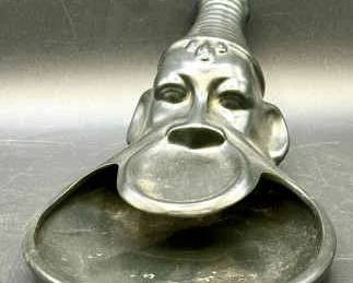 Vtg MCM African Tribal Warrior Black Ceramic Ashtray Coin Dish Wall Art Figure