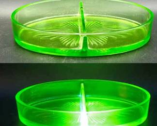 Divided Condiment Uranium Glass Tray