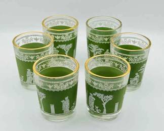 Set of (6) Jeannette Hellenic Green Shot Glasses