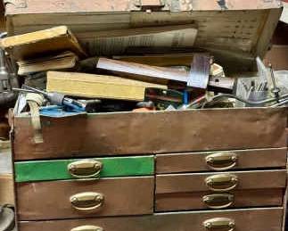 Vintage Metal Tool Box Packed With Tools
