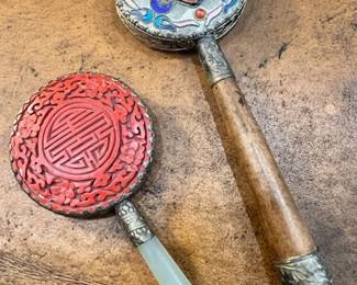 Chinese hand mirrors- jade, cinnabar, cloisoinne