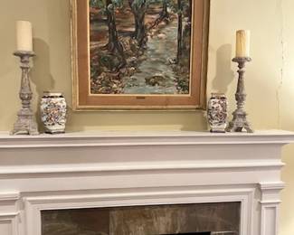 Goodall Painting, Nippon vases on mantle