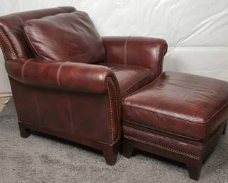 Leather Armchair with Matching Ottoman Set