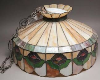 Circa 1920s Stained Glass Pendant Lamp
