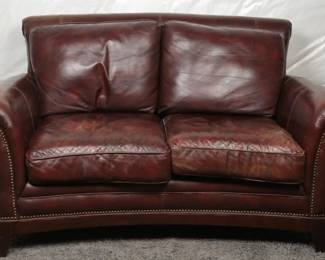Brown Leather Loveseat With Nailhead Trim
