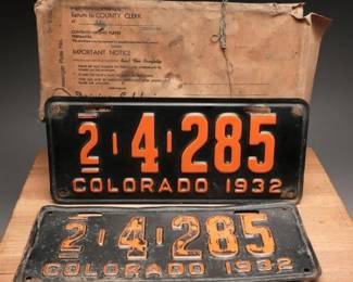 1932 Colorado License Plates With Envelope