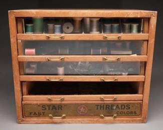 Antique Star Threads Spool Cabinet with Contents