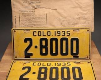 1935 Colorado License Plates with Envelope