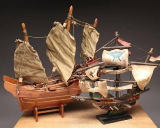 Vintage Wooden Model Ships, Circa Mid-20th Century