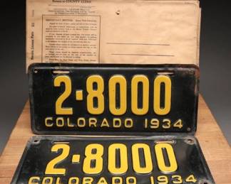 1934 Colorado License Plates Pair with Envelope