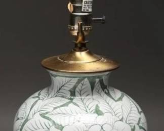 Green and White Floral Ceramic Table Lamp