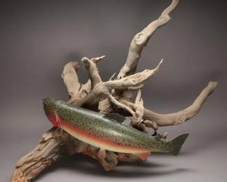 Replica Rainbow Trout on Driftwood Base