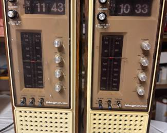 This is from our first walk through of the home. This is a pair of 1972 Magnavox flip clock radios. Rarely do you find one of these and we have two.! The model number is 1R1784!