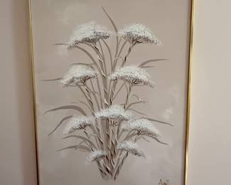 This is from our first walk through of the home. The artwork throughout the house tends to be more floral and design, and in the pastel color scheme.