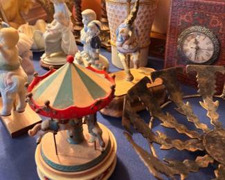 Carousel music box and porcelain figurines