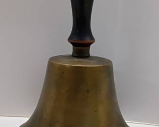 oversized vintage brass and wood bell 