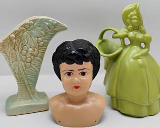 Metal China Doll Head, McCoy and Haegar Pottery