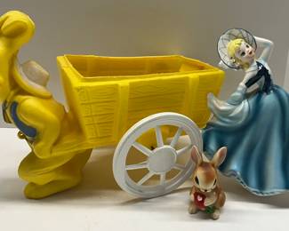 Josef Originals Rabbit and Hard Plastic Rabbit with wagon