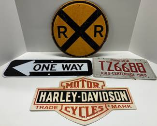 Vintage license plate, reproduction signs