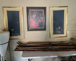 Antique Snow Skis and Tobaggon