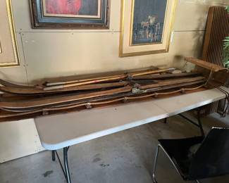 Antique Snow Skis and Tobaggon