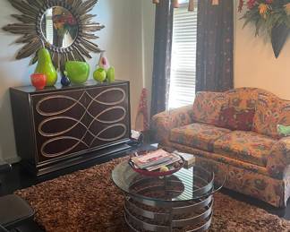 Loveseat, Rug and Glass Top Table