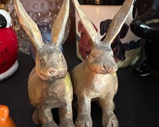 Carved wooden bunnies